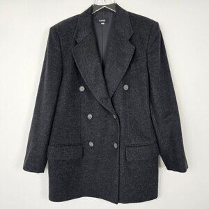 KORS Coat Womens 10 Grey Charcoal Wool Double Breasted Pockets Lined Notched